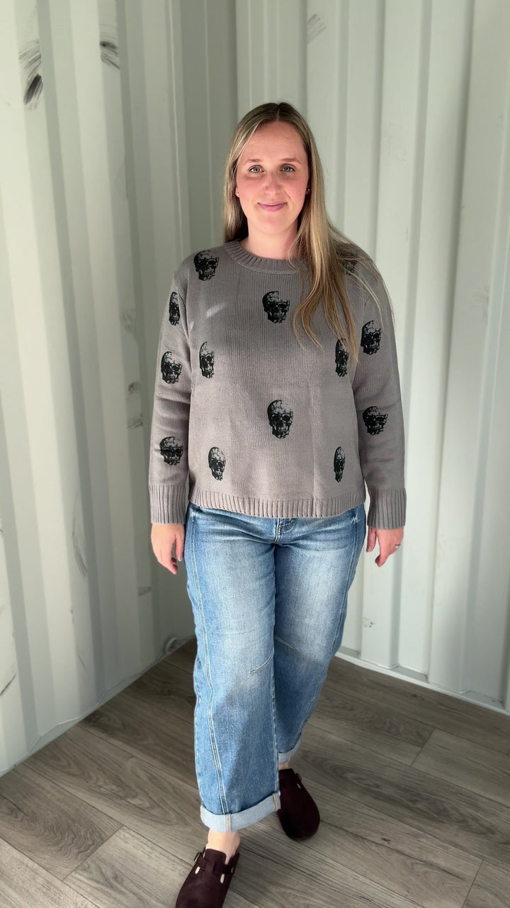 Stevie Skull Sweater- GREY