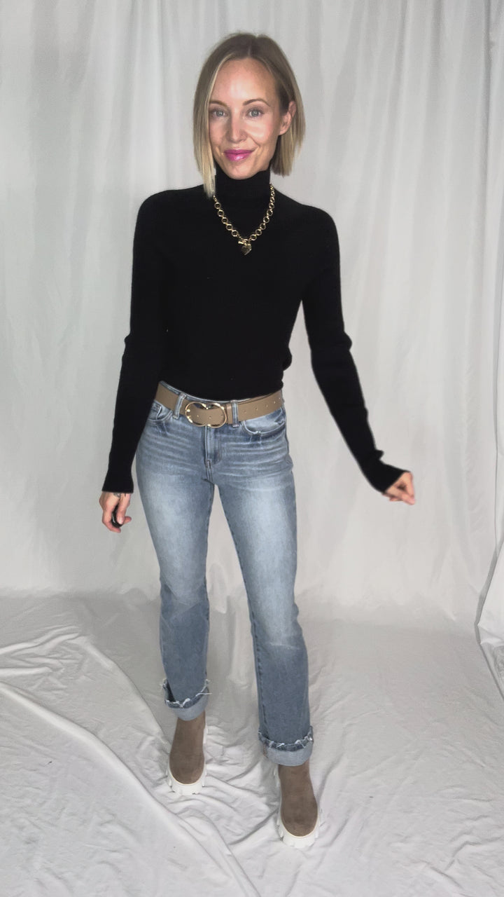 Winter Whisper Knit Ribbed Long Sleeve- BLACK