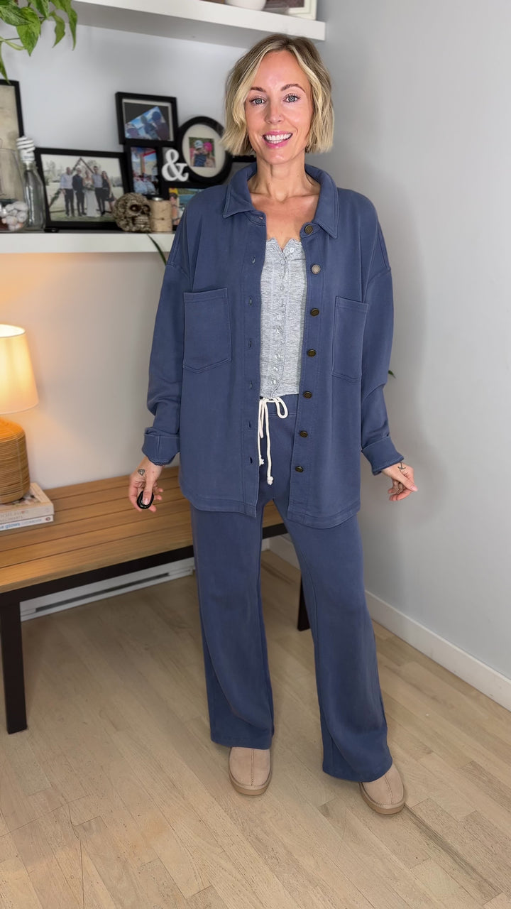 MONO B Sophia Salt Wash Cotton Shacket- OCEAN