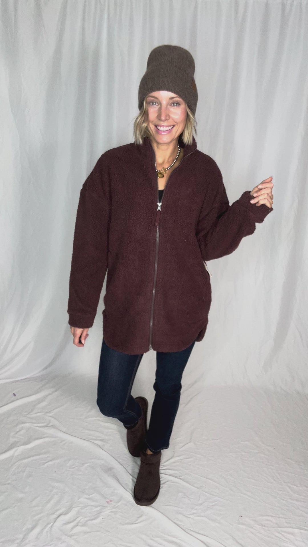 Tara Full Zip Berber Jacket- CHOCOLATE