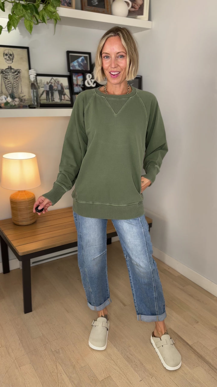 Juliet Washed Tunic Sweatshirt- LIGHT OLIVE