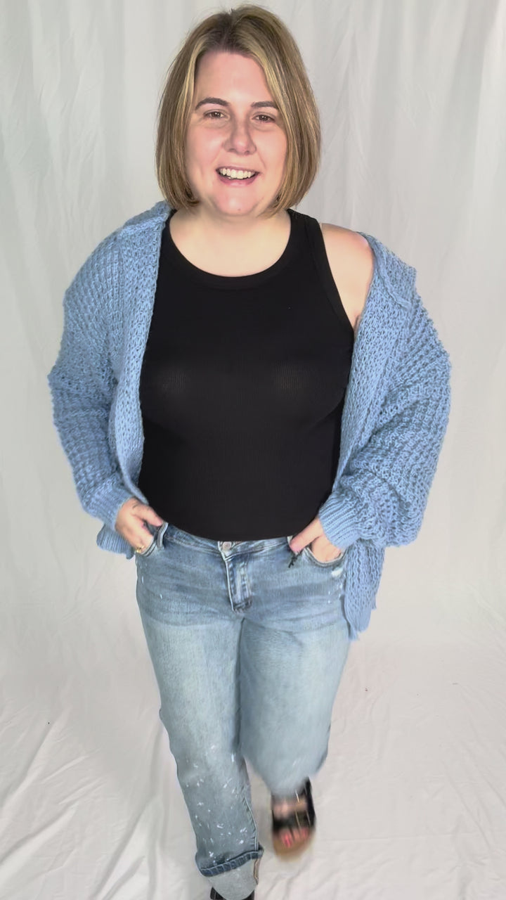 Riff Cable Knit Cardigan- BLUE-FINAL SALE