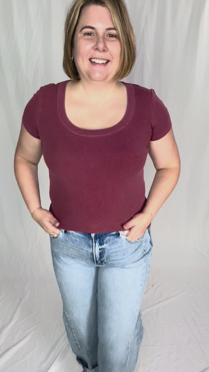 Lauren Basic Scoop Neck Baby Tee- FADED WINE