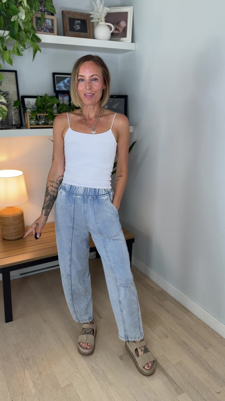 Candice Acid Wash Barrel Joggers- LIGHT BLUE