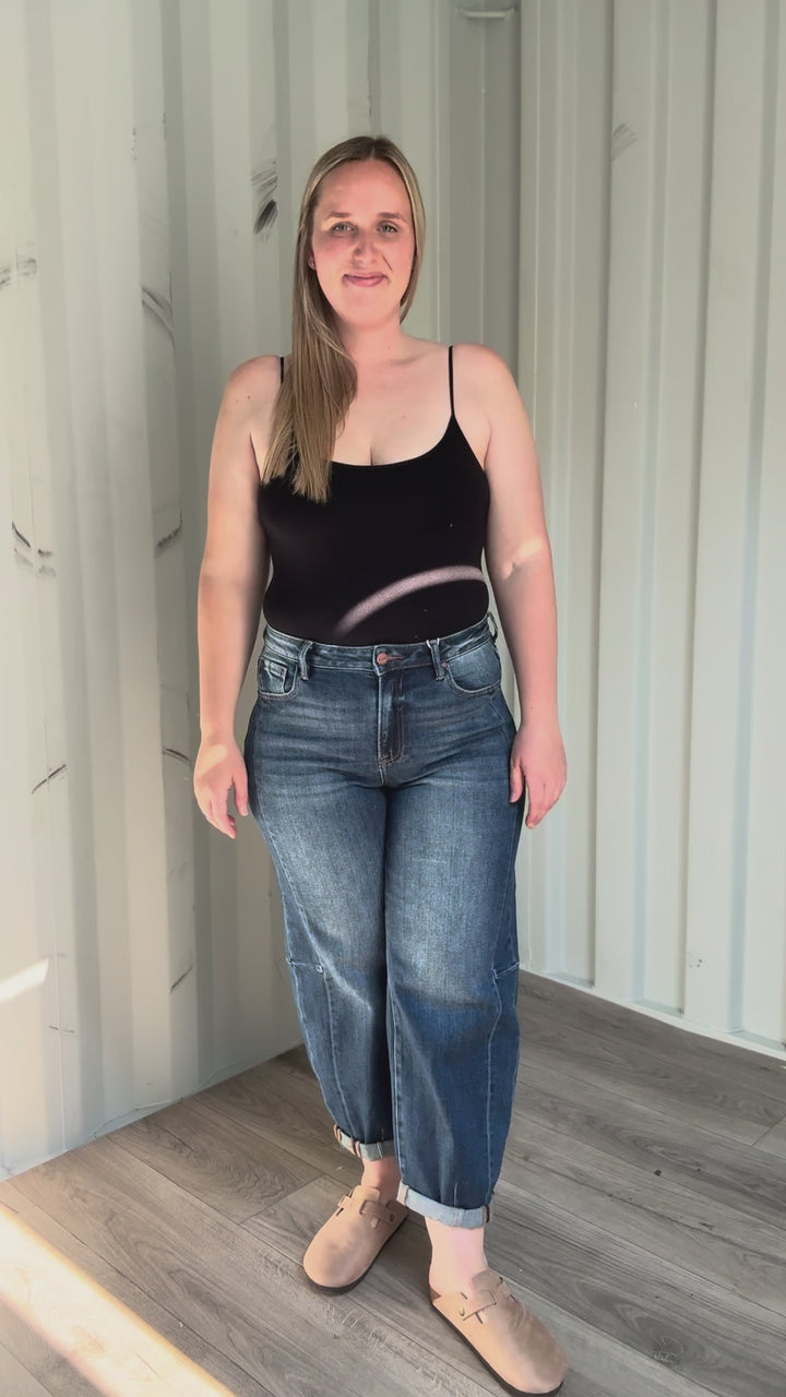 RISEN Ashley High Rise Barrel Jeans- DARK WASH
