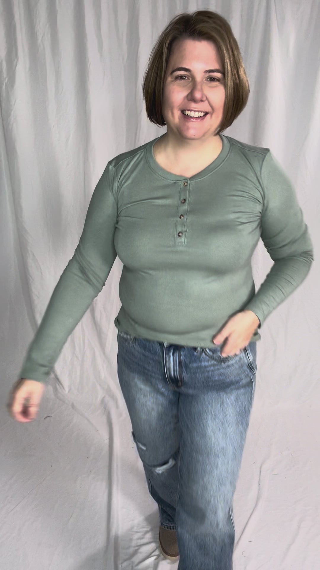 Reign Ultra Soft Basic Long Sleeve Henley- SOFT SAGE