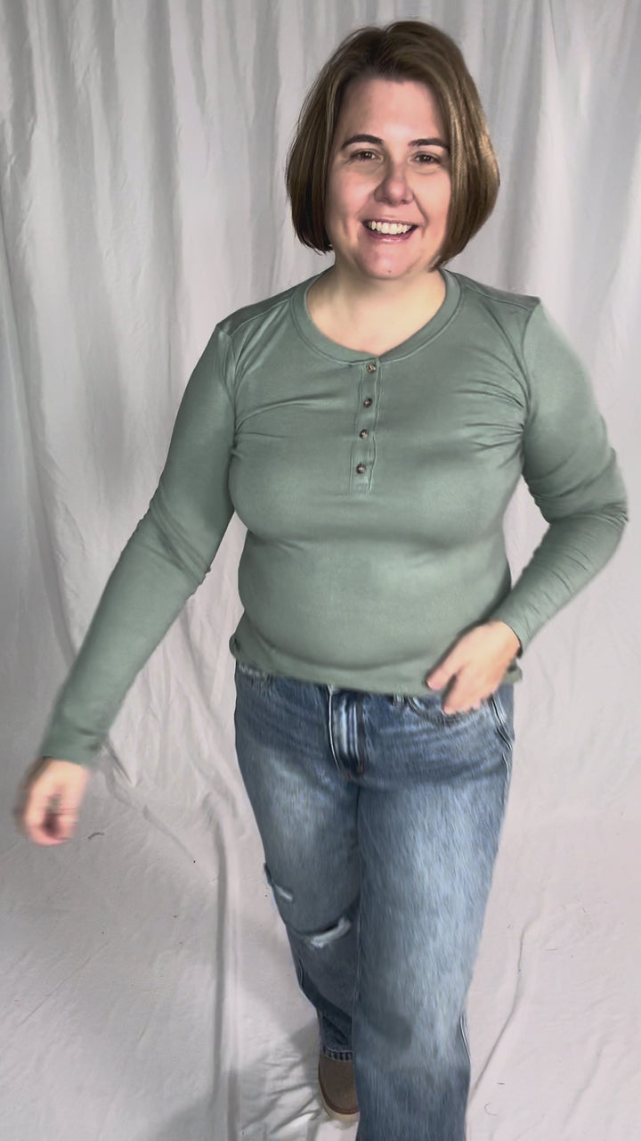 Reign Ultra Soft Basic Long Sleeve Henley- SOFT SAGE