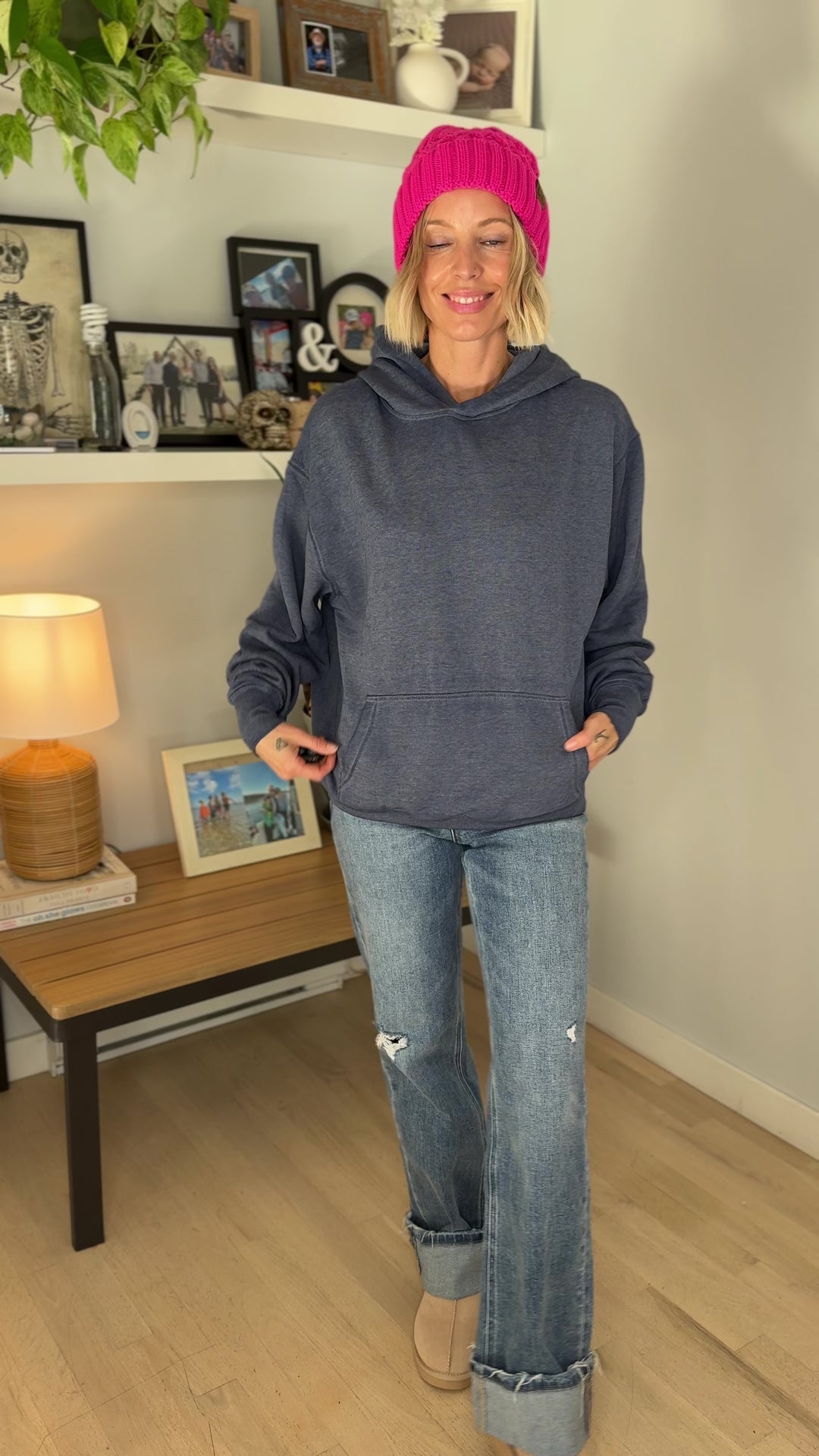 Mono B Burnout Bliss Fleece Hoodie- HEATHER OCEAN
