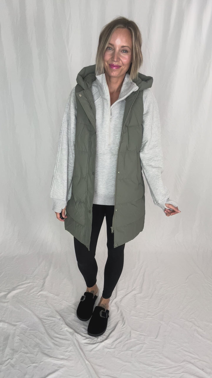 Sierra Mist Coated Longline Vest- OLIVE
