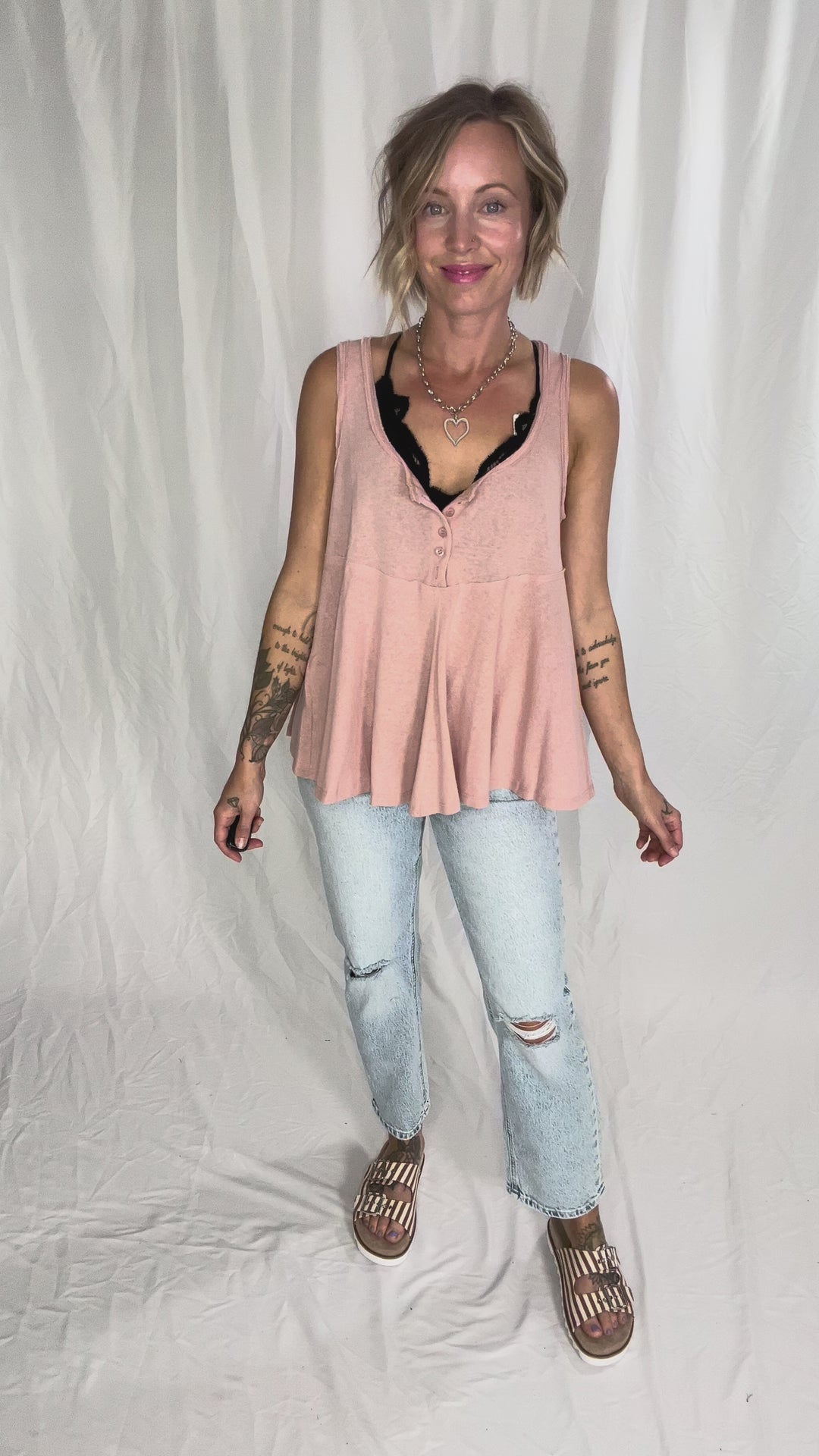 Jocelyn Swing Knit Tank Top With Raw Edge Detail- MAUVE