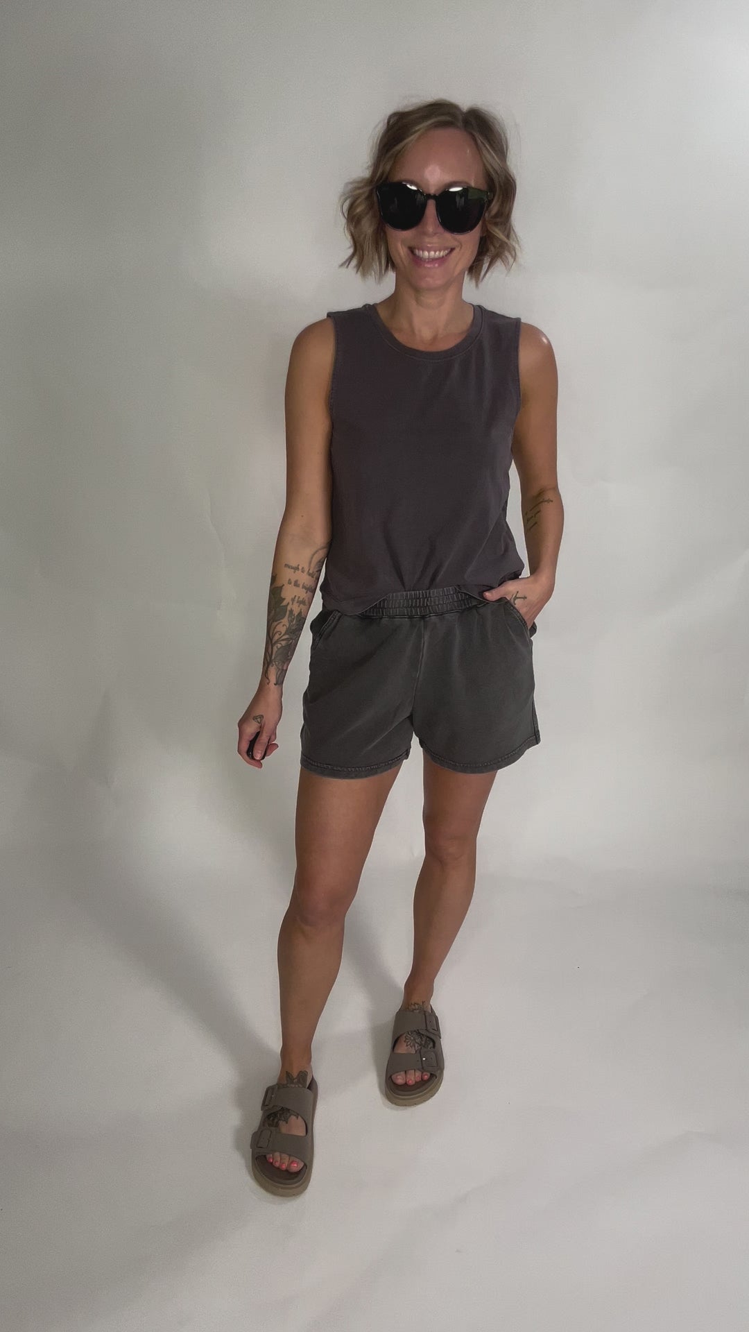 Allegra Acid Wash Boxy Tank- DARK CHARCOAL-FINAL SALE