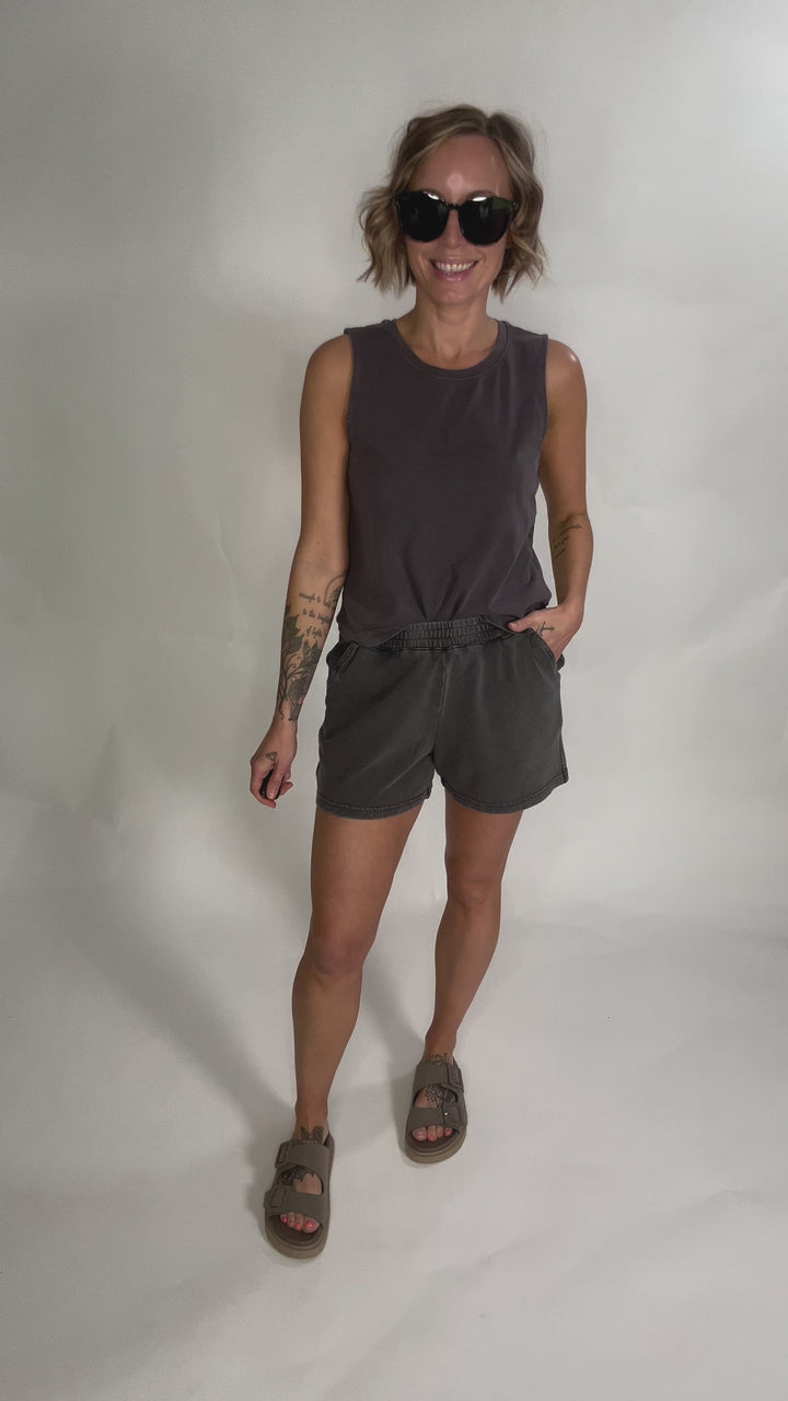 Allegra Acid Wash Boxy Tank- DARK CHARCOAL-FINAL SALE