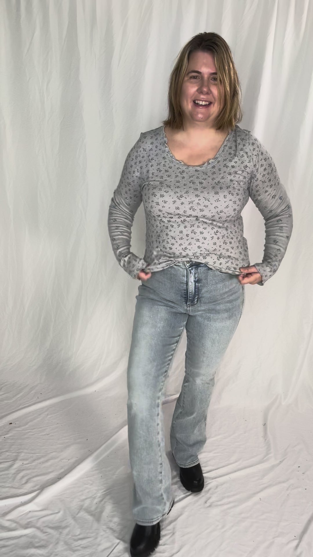 Filly Floral Long Sleeve- HTHR GREY