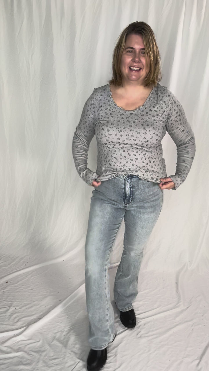 Filly Floral Long Sleeve- HTHR GREY