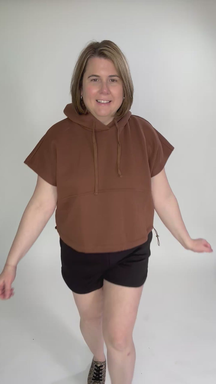 Rae Drawstring Waist Hoodie Top- ESPRESSO