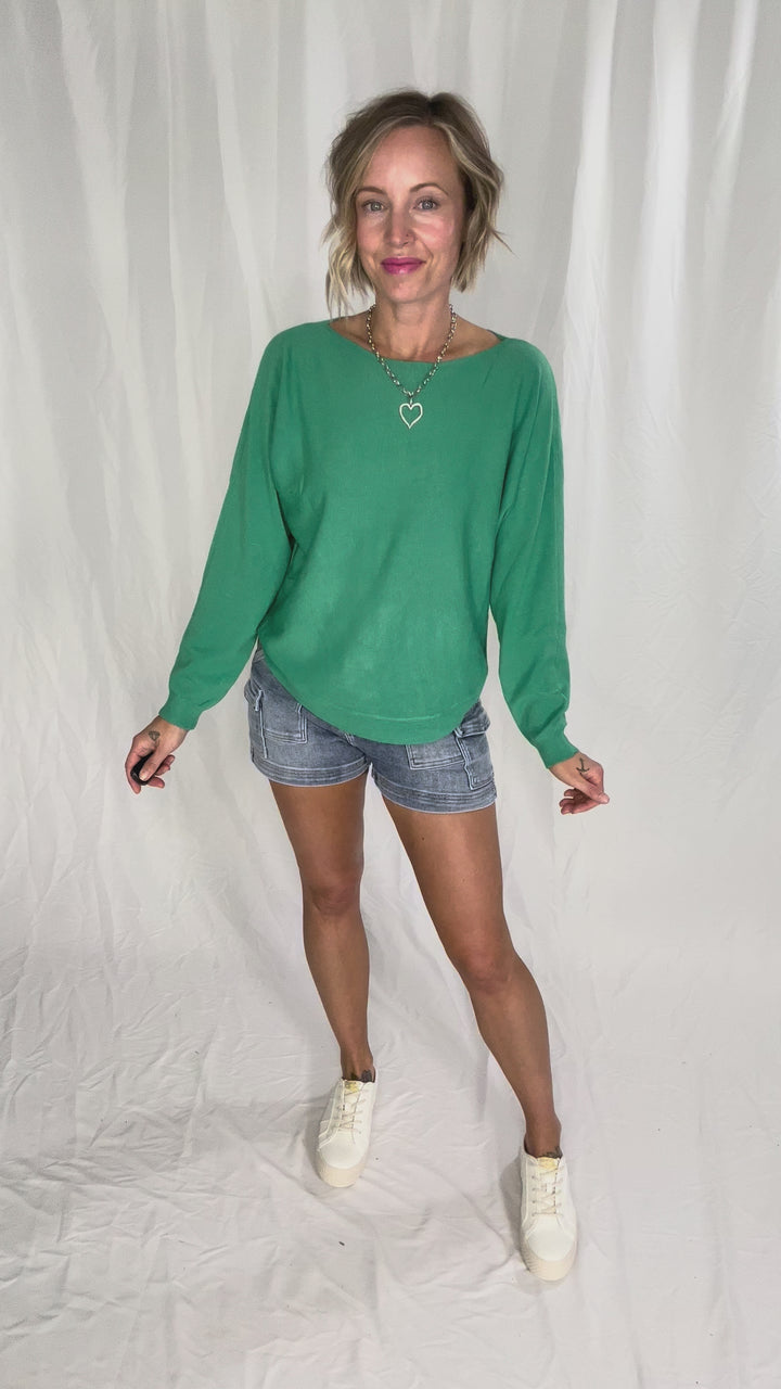 Maggie Knit Sweater- HEATHER EMERALD