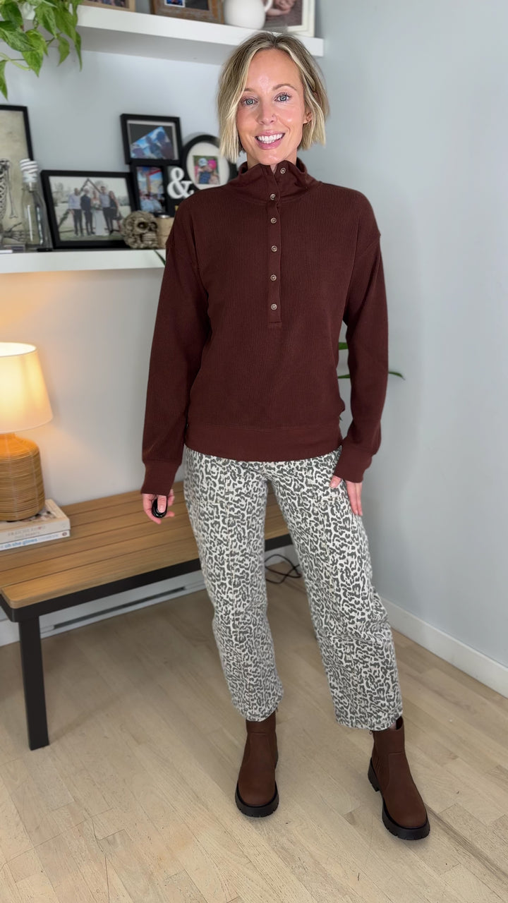THREAD & SUPPLY Chrishell Waffle Pullover- DEEP MAHOGANY