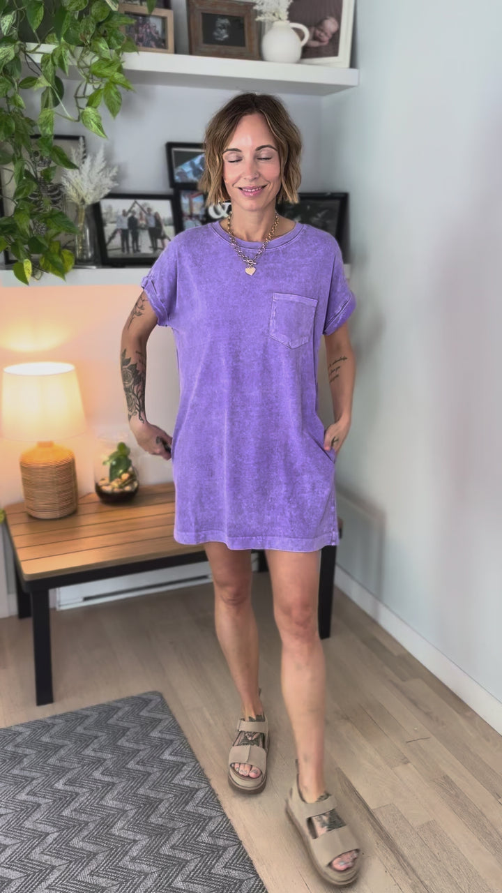 Scout Washed Cotton T-Shirt Dress- VIOLET