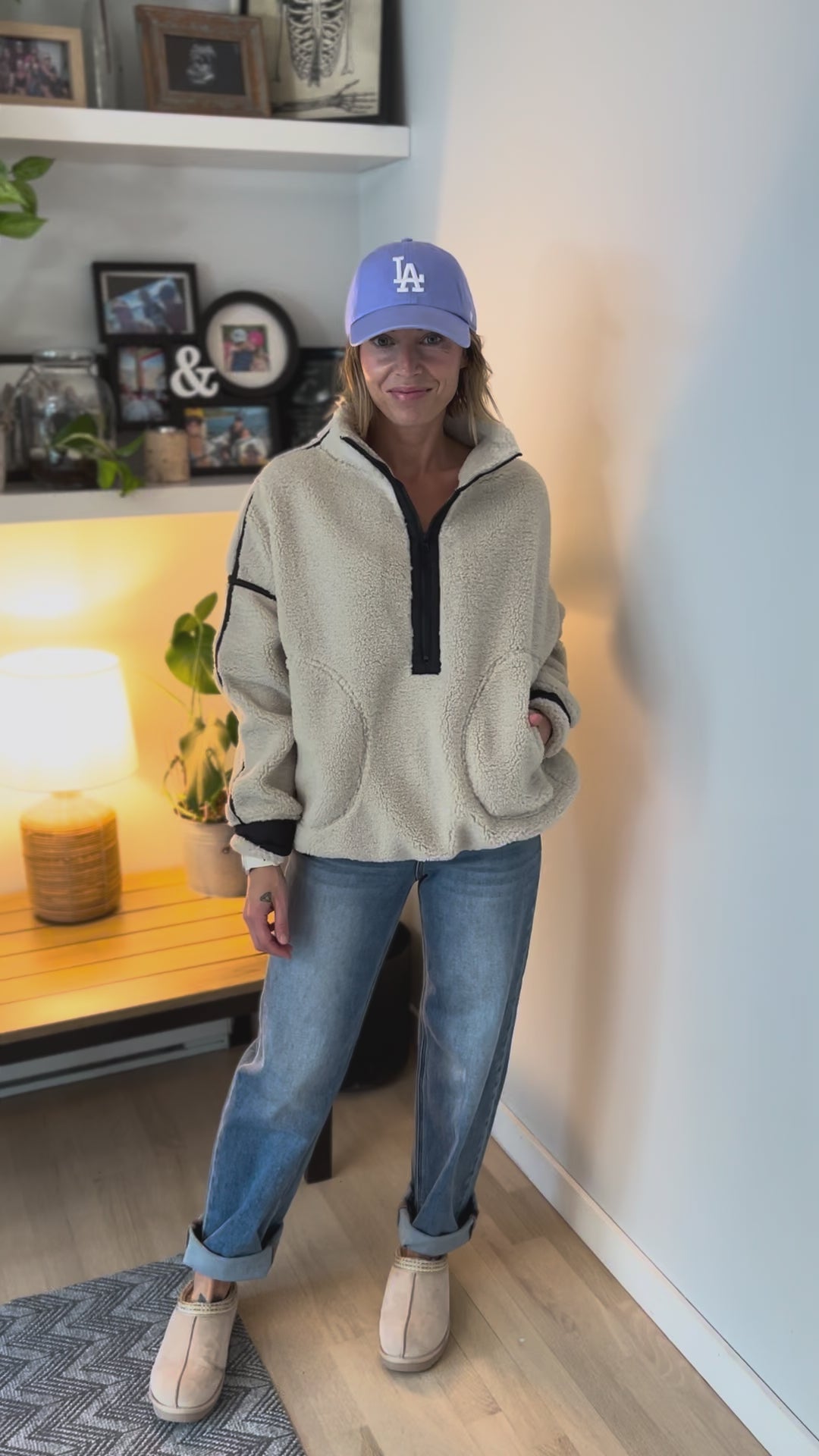 Marlow Fleece 1/2 Zip Pullover- OATMEAL/BLACK