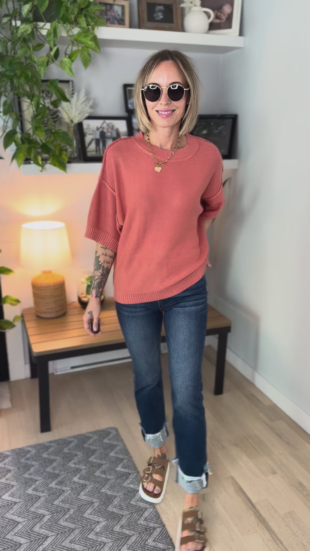 Sunspell Drop Shoulder Knit Top- POPPY