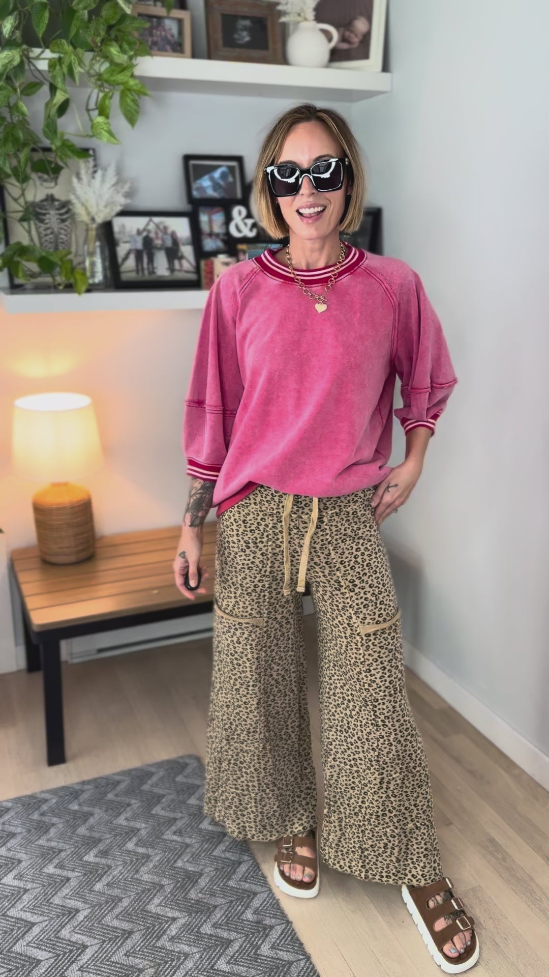 Ellie Cheetah Cotton Wide Leg Pant- CAMEL