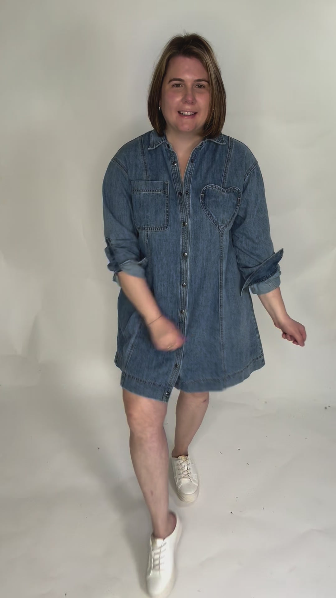 Fondness Denim Heart Pocket Shirt Dress-LIGHT DENIM-FINAL SALE