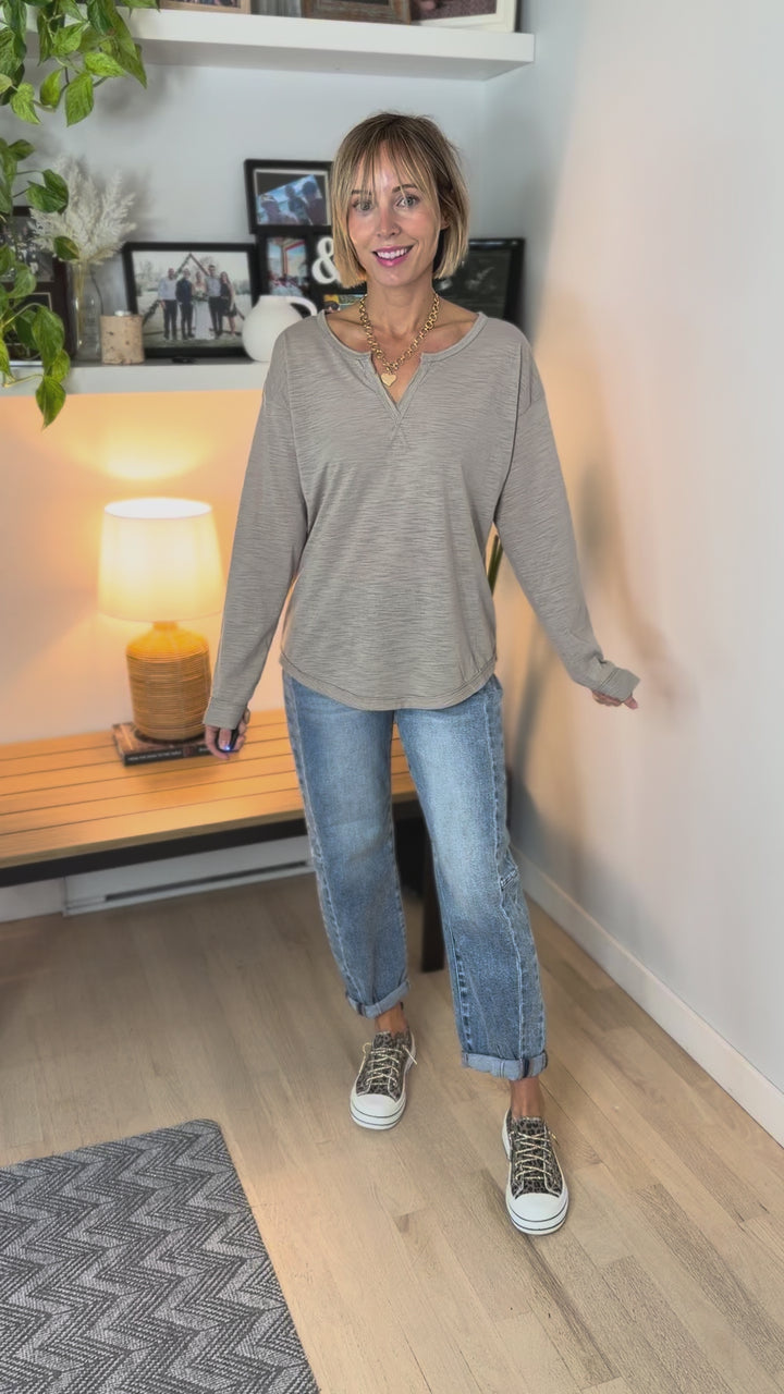 Sandy Slub Knit Long Sleeve- STONE