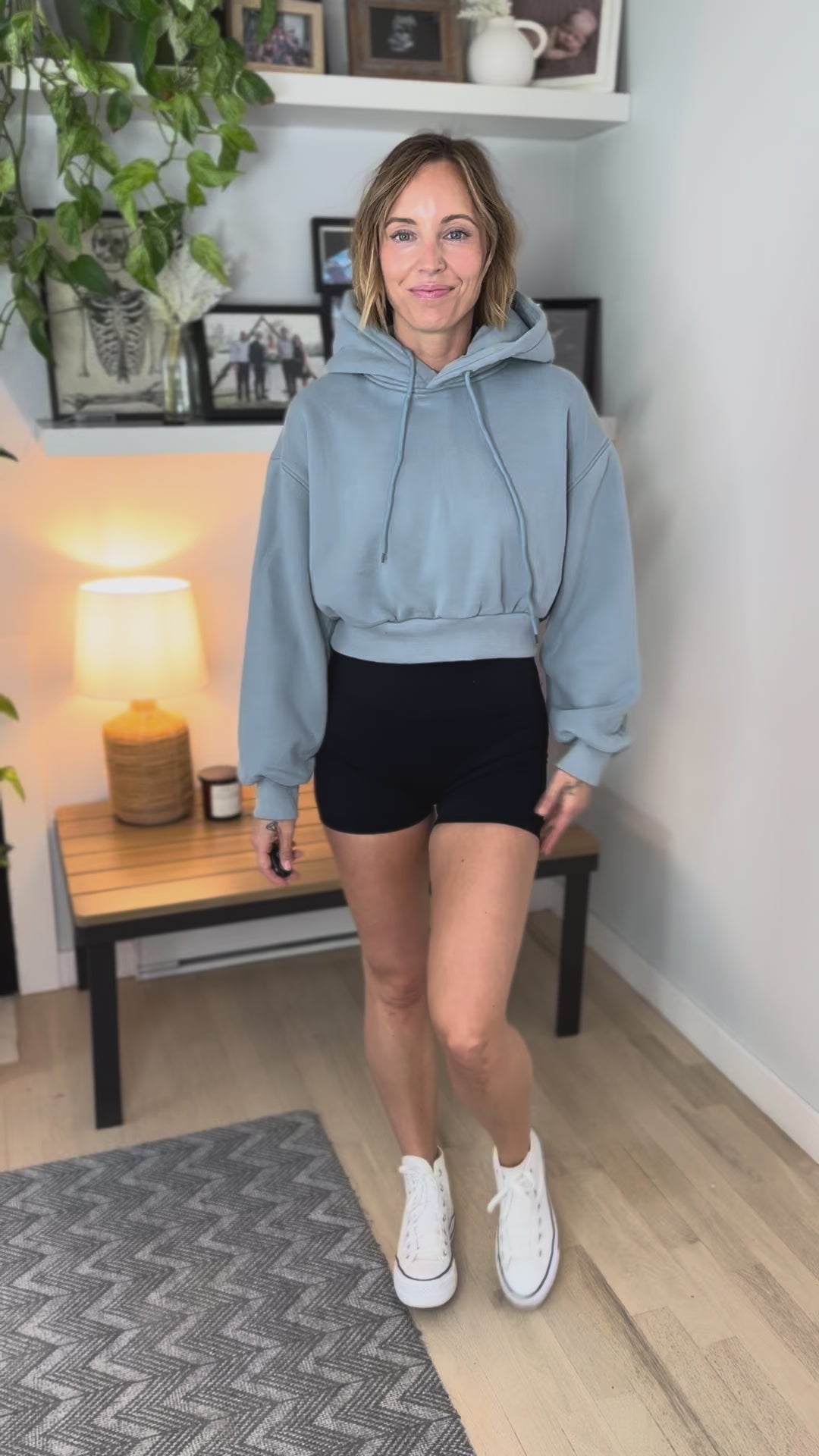Penelope Cropped Fleece Hoodie- DUSTY BLUE