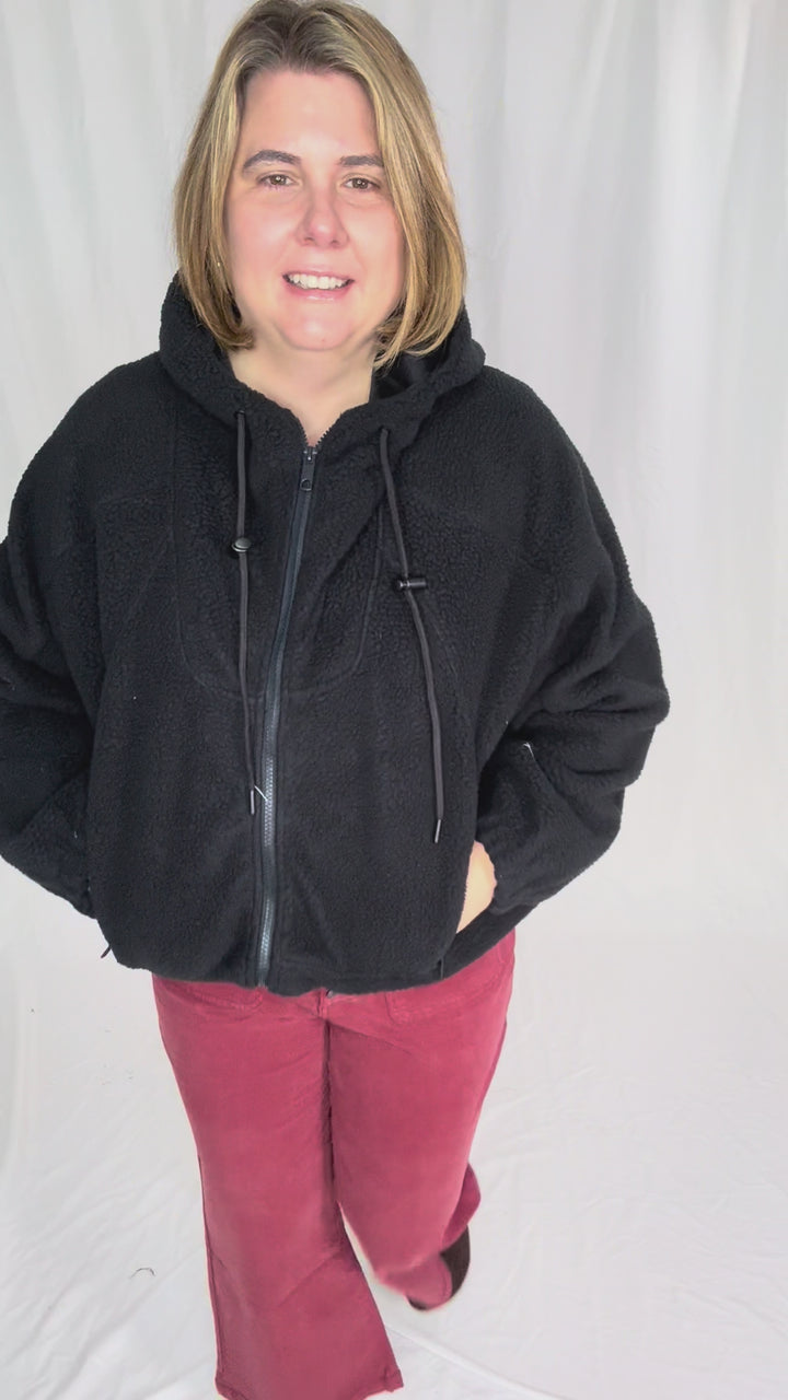 MONO B Oversized Alpine Fleece Zip Up Hoodie- DEEP NAVY
