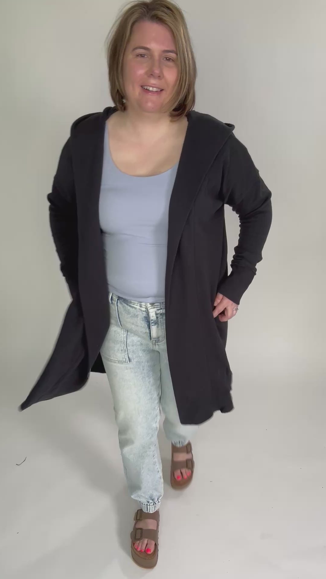 MONO B Whistler Longline Hoodie Cardigan- BLACK