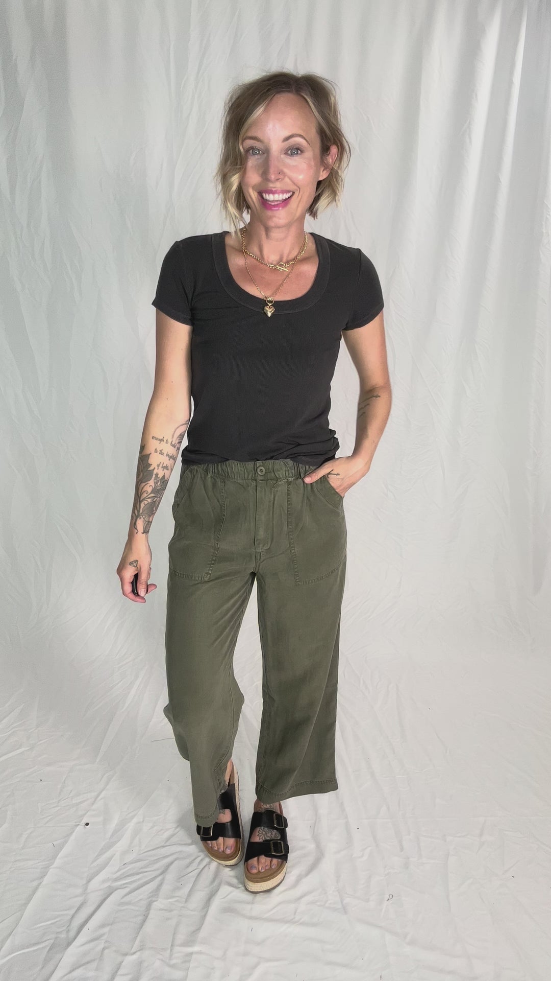 Mackenzie Wide Leg Tencel Pants- DARK OLIVE