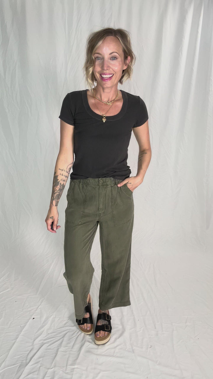 Mackenzie Wide Leg Tencel Pants- DARK OLIVE