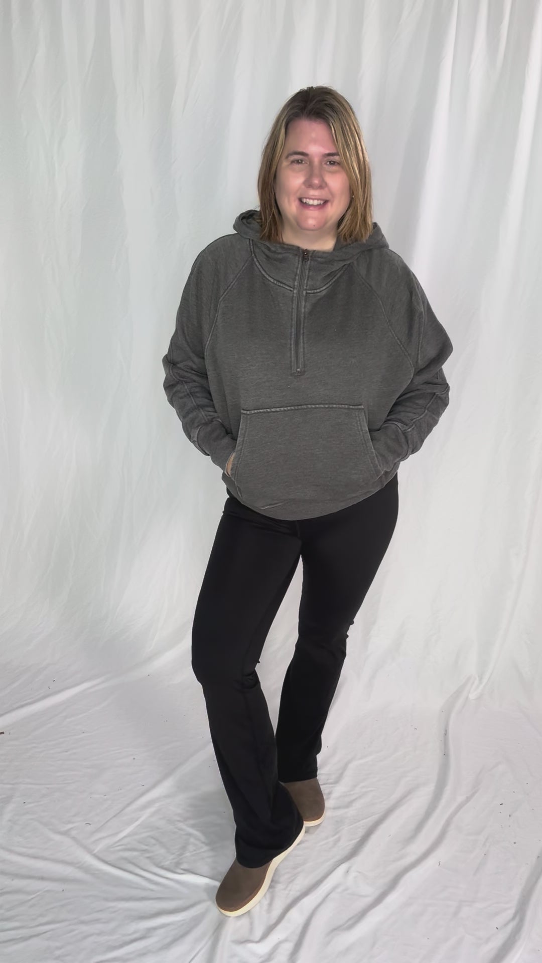 Ashleah 1/2 Zip Pullover Hoodie- ASH BLACK