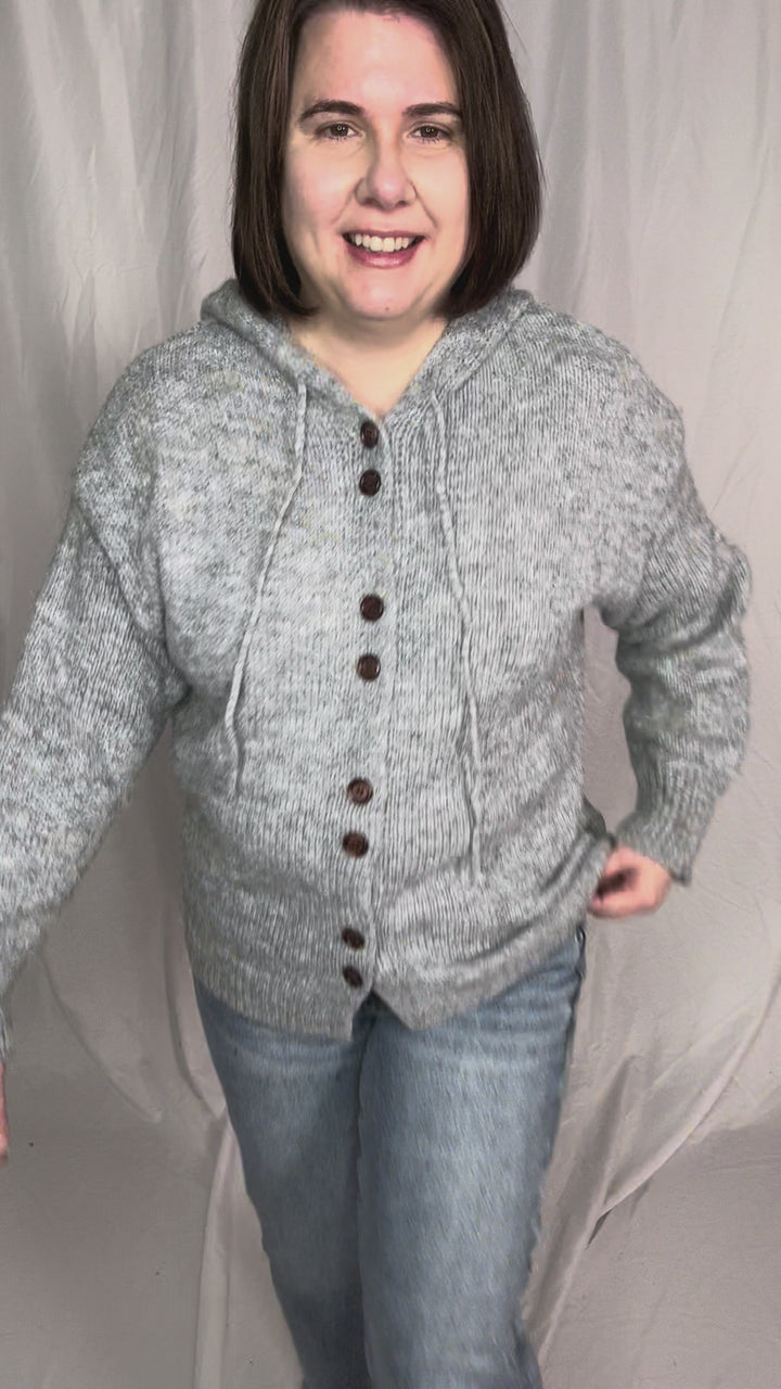 Malachai Button Down Hoodie Cardigan- GREY