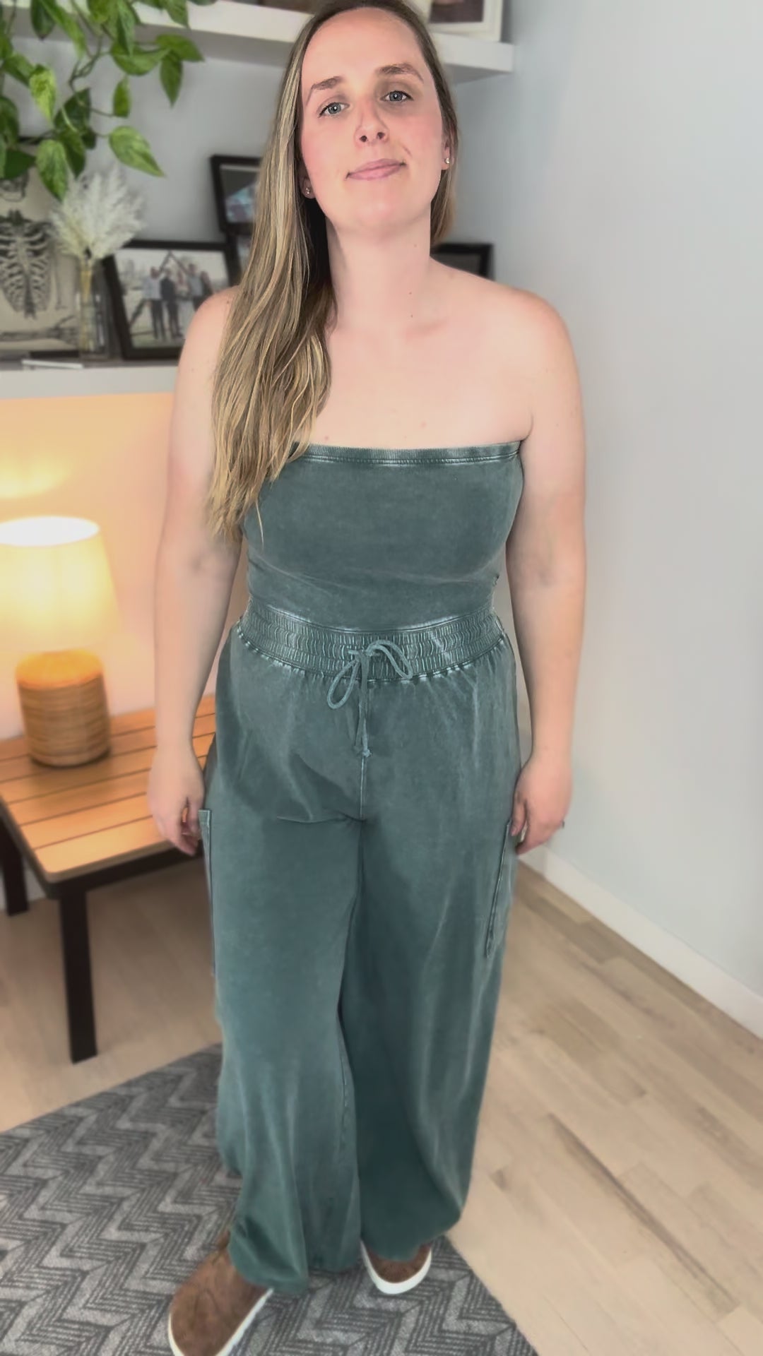 Whitney Strapless Cargo Jumpsuit- DARK TEAL