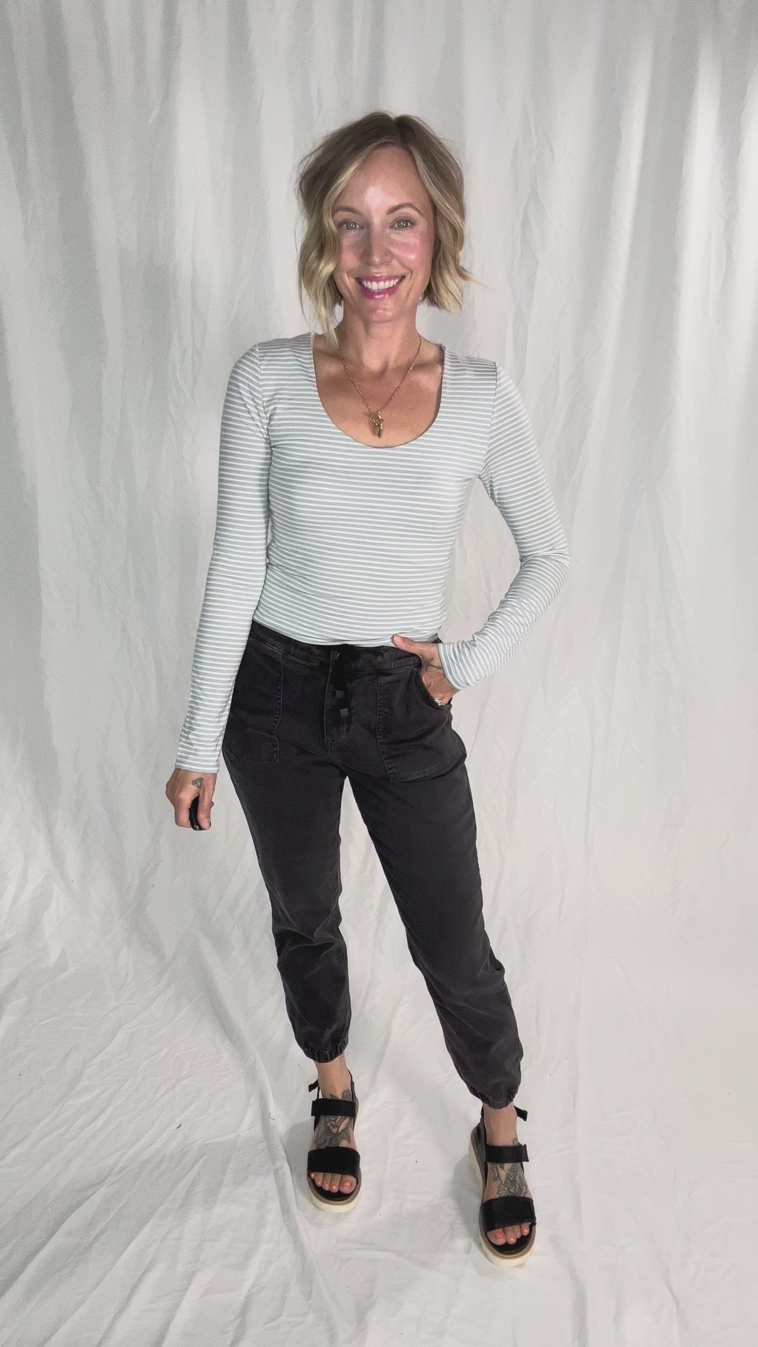 Ria Double Lined Striped Long Sleeve- SLATE BLUE-FINAL SALE