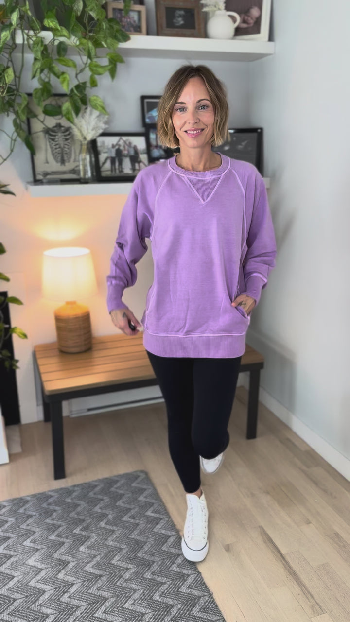Juliet Washed Tunic Sweatshirt- BRIGHT LAVENDER