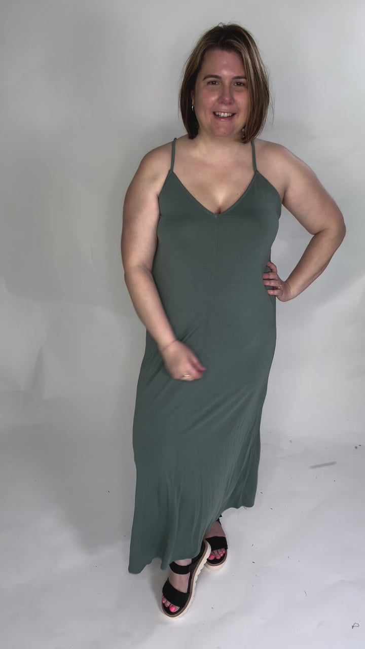 Alba Modal V-Neck Maxi- SPRUCE-FINAL SALE