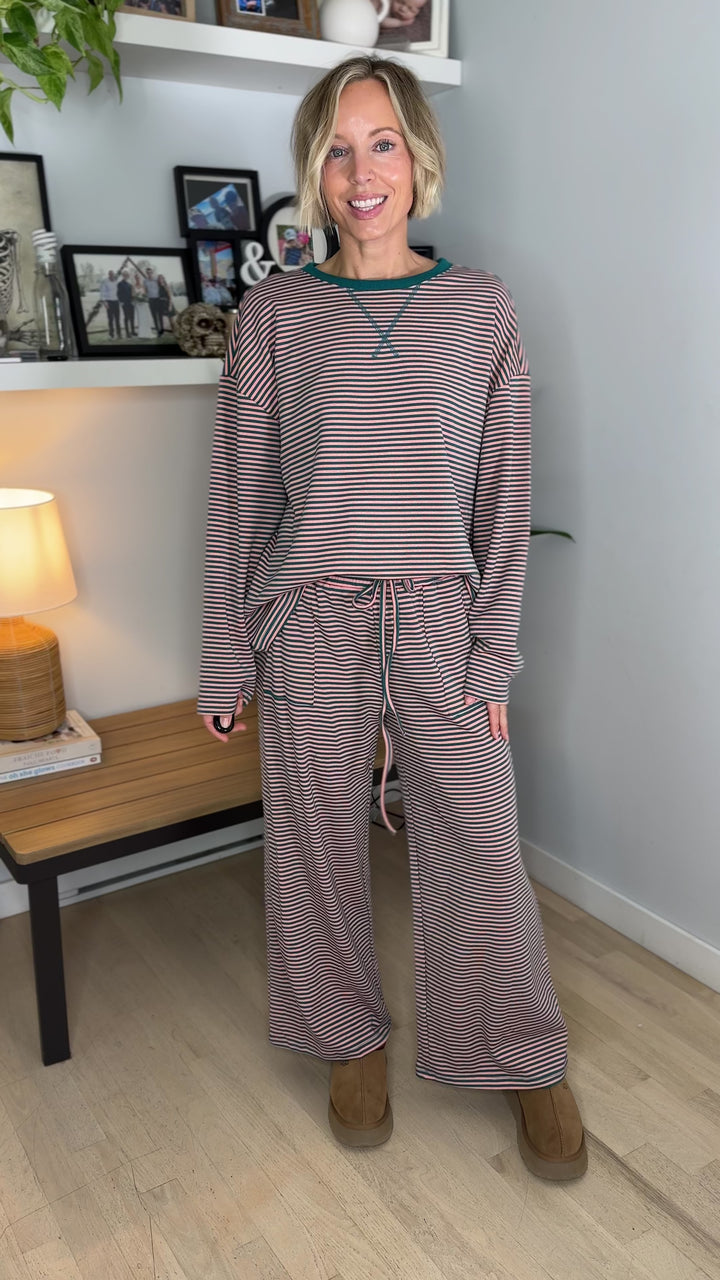 Romy Stretch Cotton Striped Set- TEAL/APRICOT