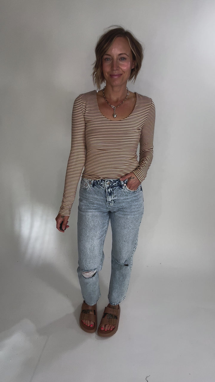 Ria Double Lined Striped Long Sleeve- MOCHA-FINAL SALE