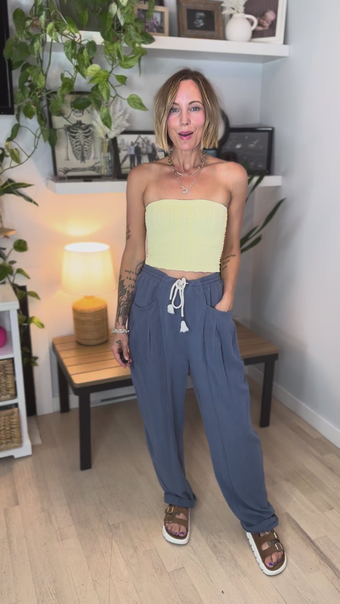 Shania Linen Blend Barrel Pant- DENIM BLUE