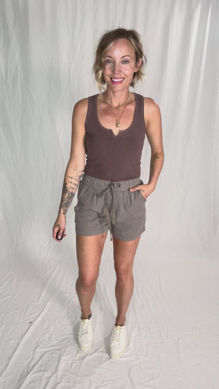 Anna Tencel Shorts With Drawstring- EARTH GREY-FINAL SALE