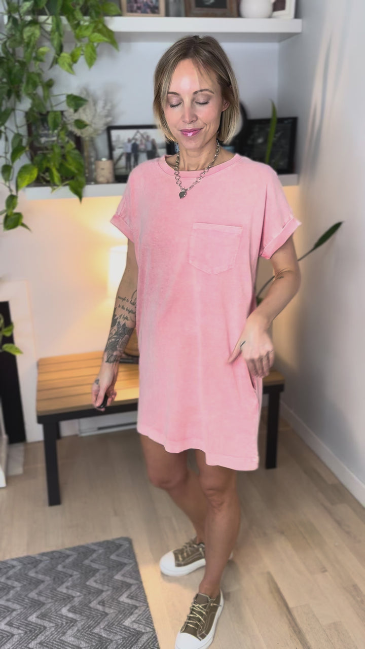 Scout Washed Cotton T-Shirt Dress- CORAL