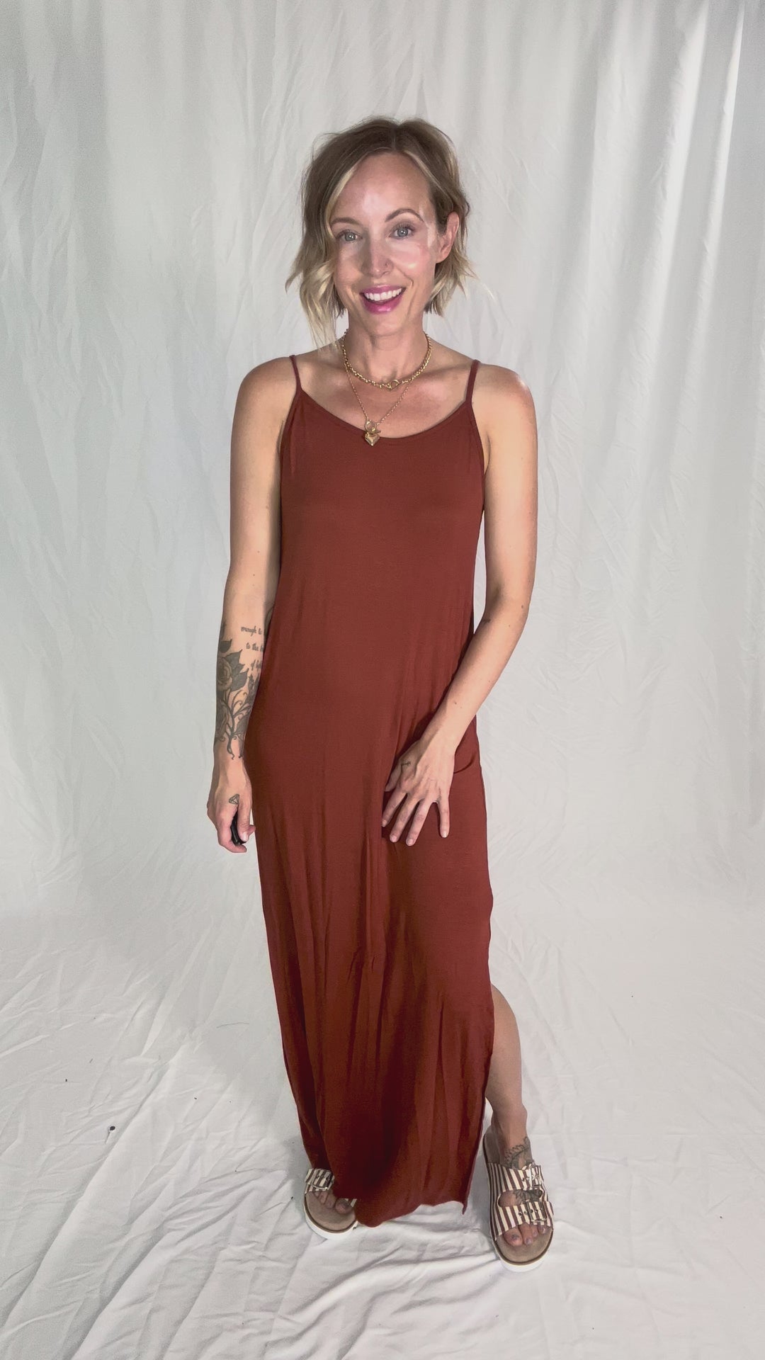 Sandy Bamboo Spaghetti Tank Maxi Dress- HAZELNUT-FINAL SALE