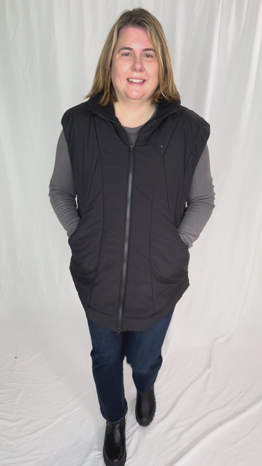 MONO B Summit Fleece Lined Vest- BLACK