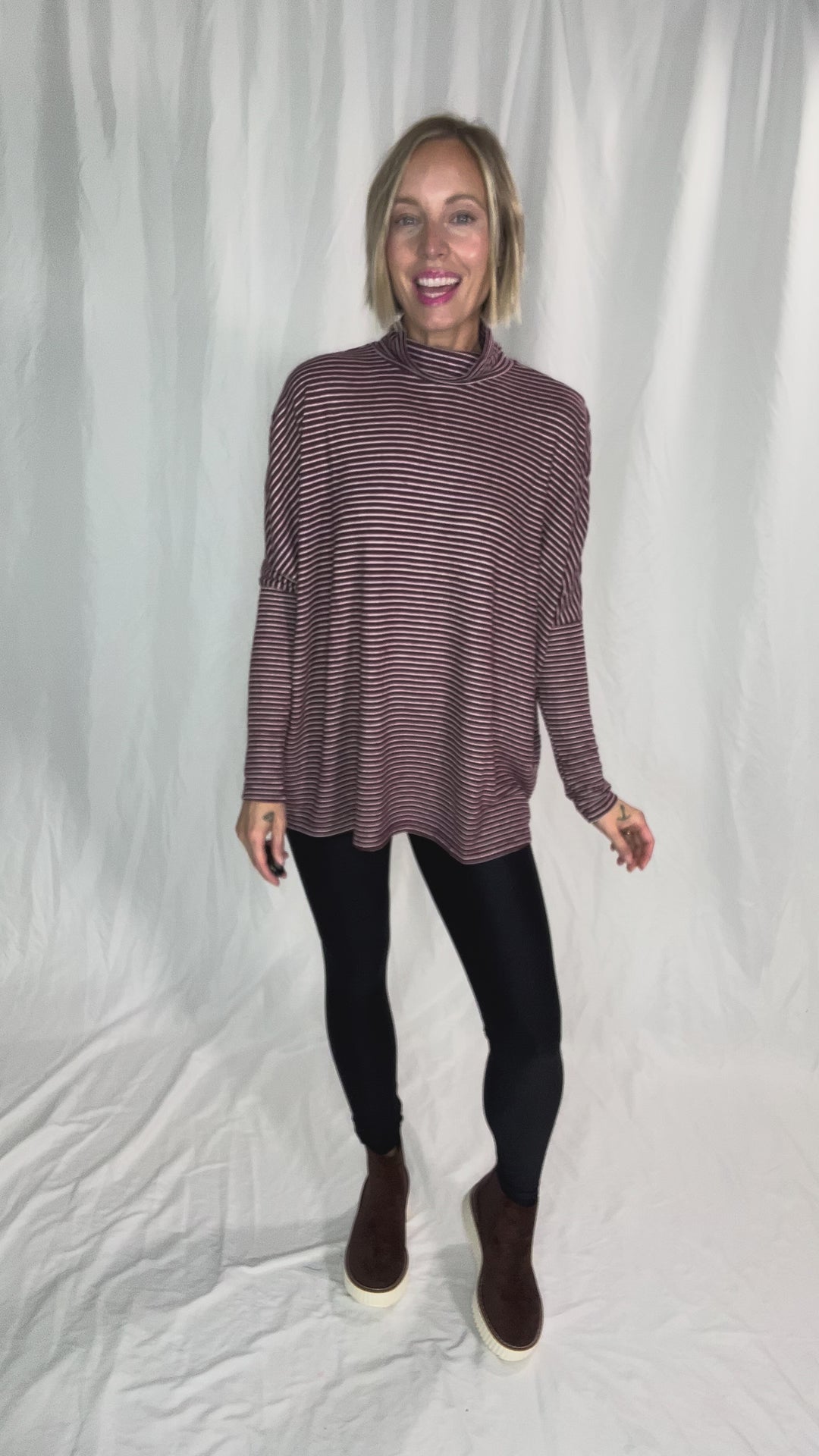 Mira Mock Neck Top- DARK CHERRY/ CREAM