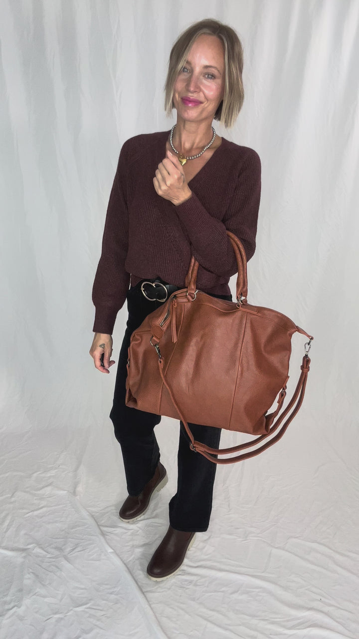 Indy Tote Bag Rustic Handle and Strap- BROWN