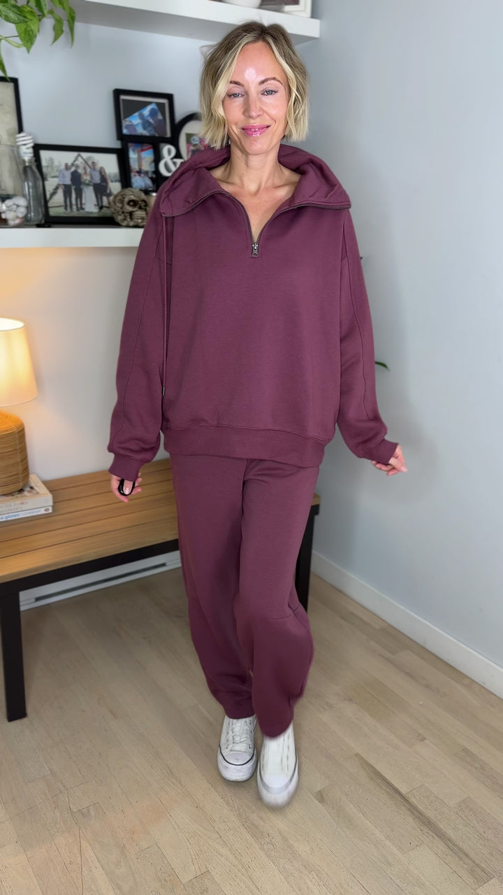 MONO B Lakeside Fleece Half Zip Pullover- ROSEWOOD