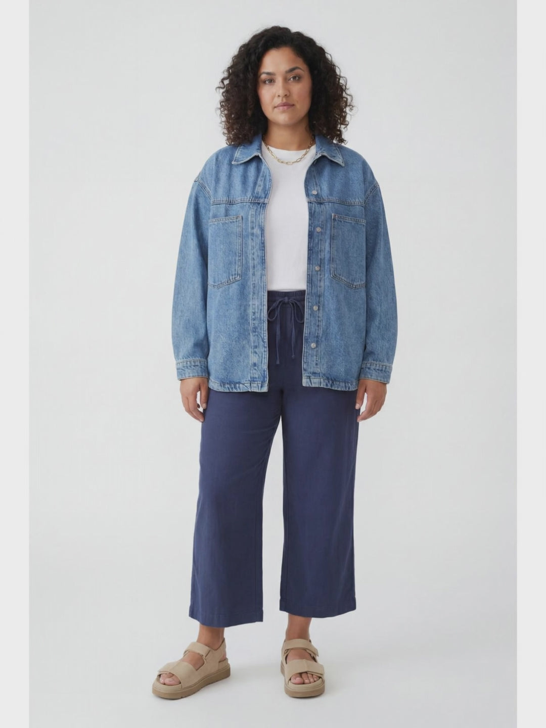 Tide Pool Tencel Wide Leg Capri- MARINE BLUE