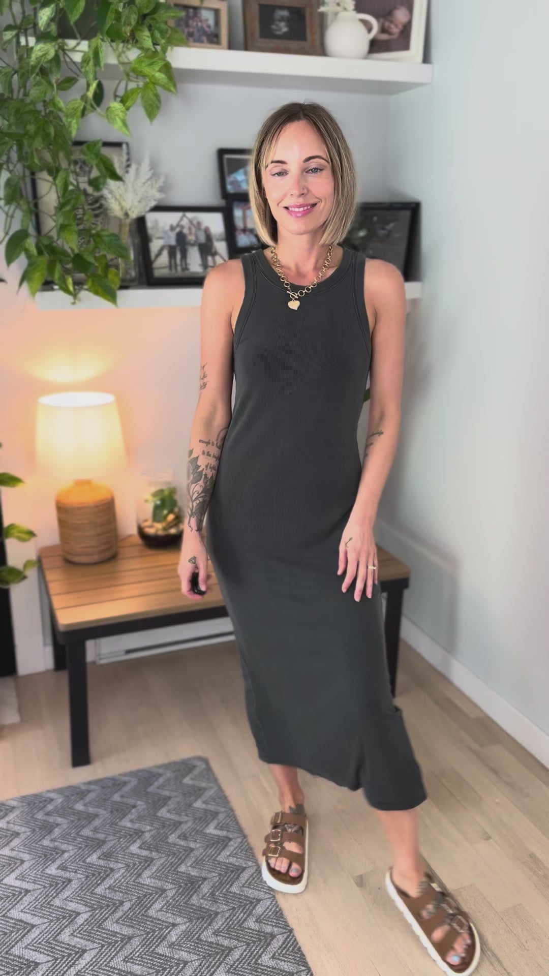 Summer Mist Tank Dress- CHARCOAL
